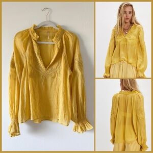 NWOT Free People Bali Dragon Lily Blouse in Misted Yellow Size Medium